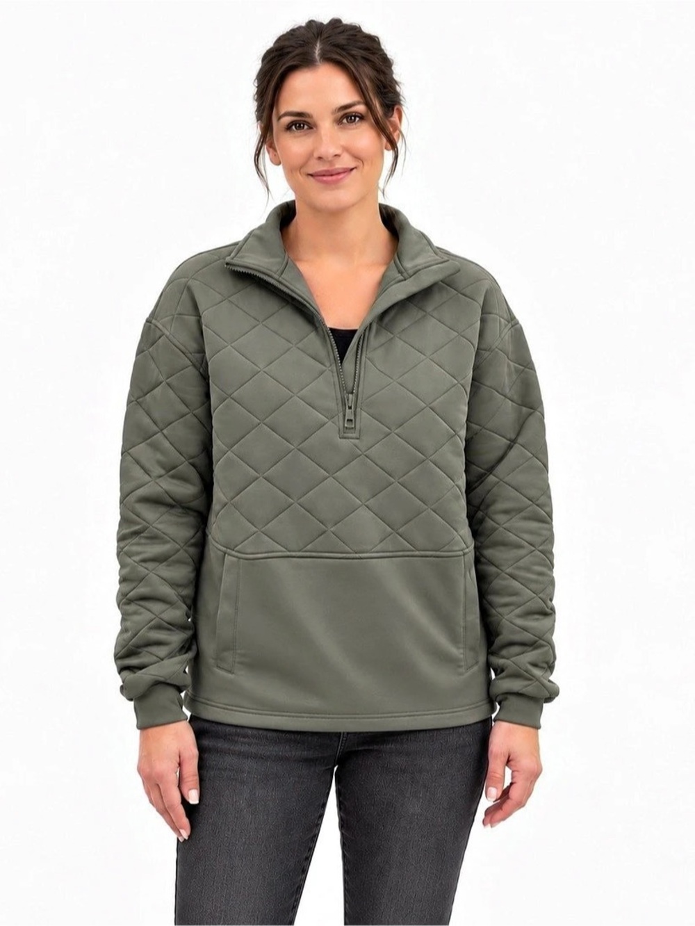 Tilley Khaki Green Quilted Half-Zip Pullover – Large – New With Tags